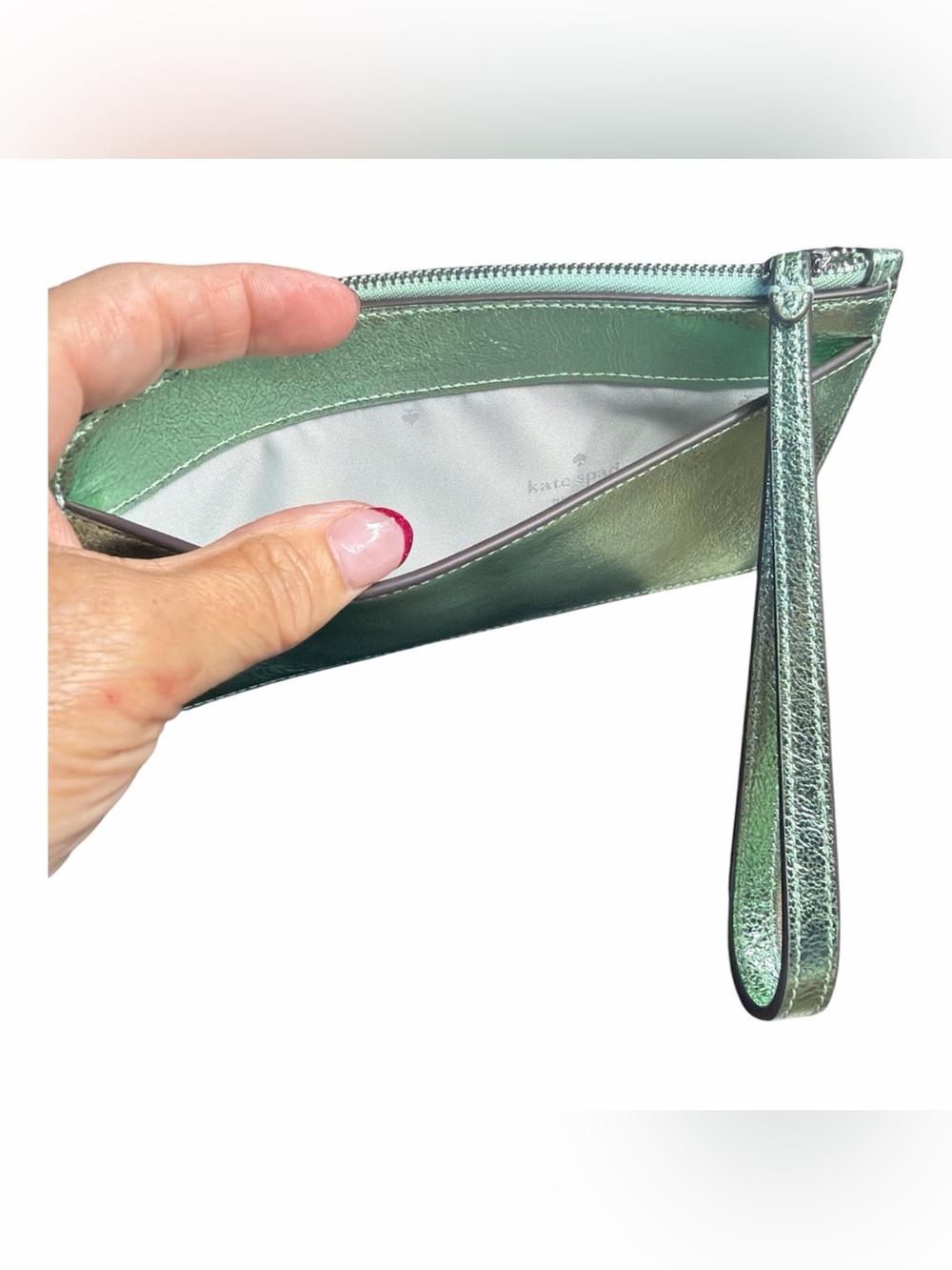 kate spade Metallic Mint Wristlet Clutch in Pale Green-Silver NWOT - Picture 4 of 5